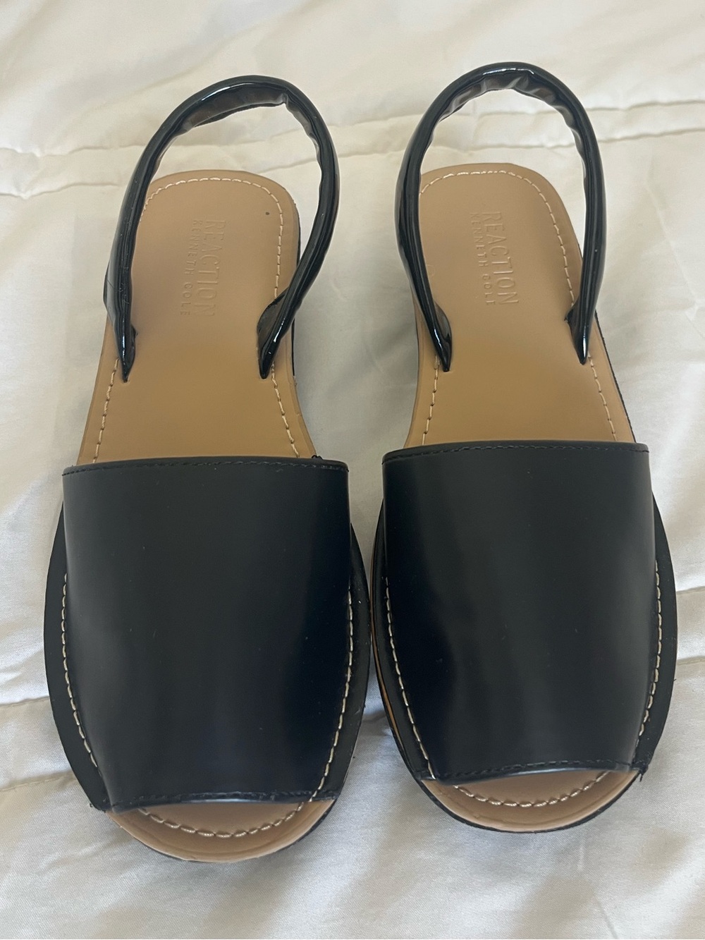 Kenneth Cole Reaction Black Open-Toe Slingback Wedge Sandals